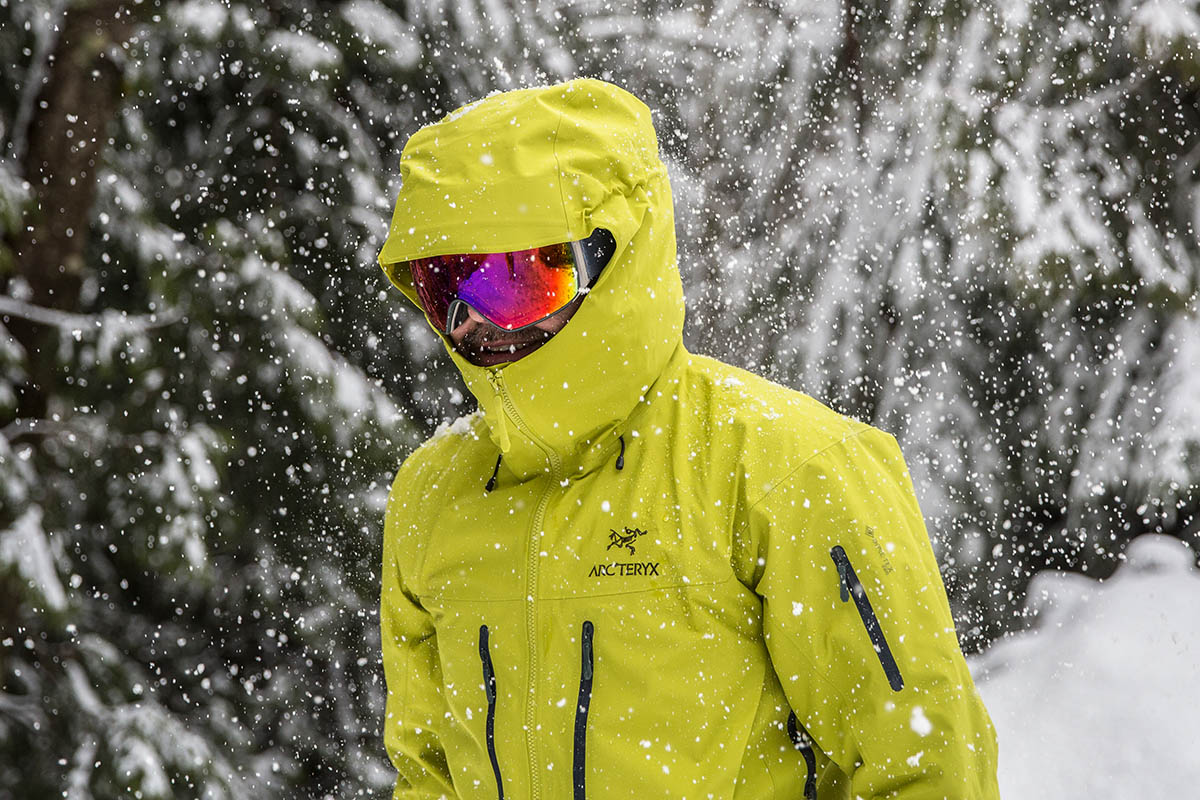 Arc'teryx Alpha SV hardshell jacket (in snowstorm)